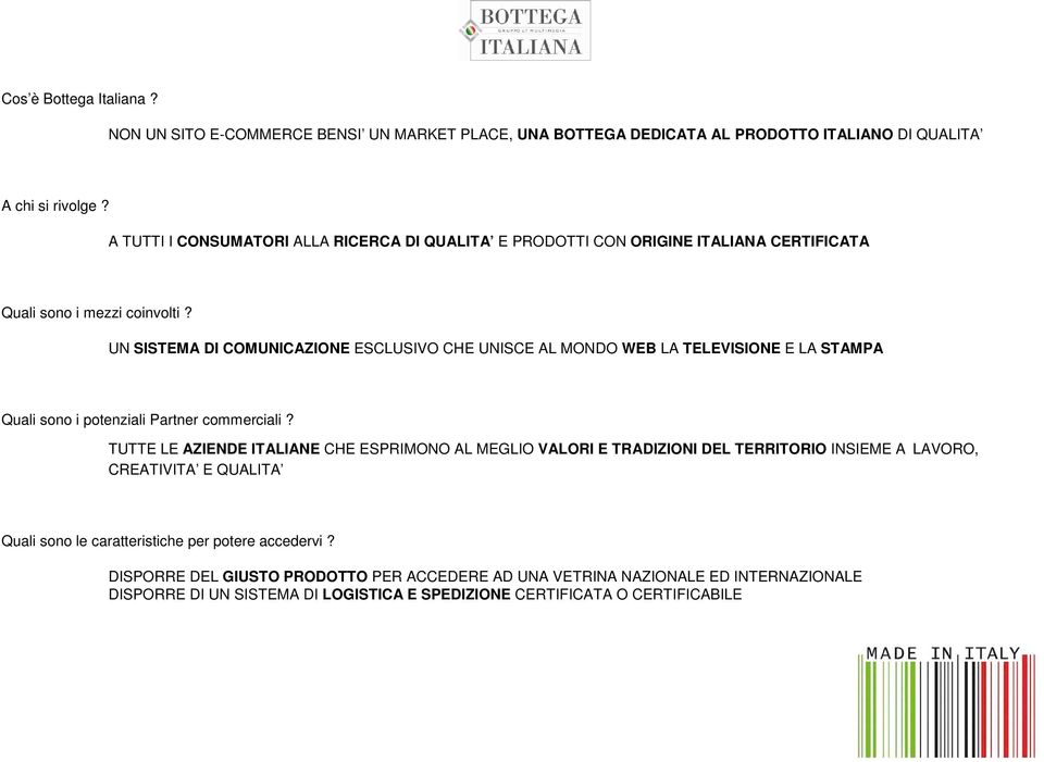 UN SISTEMA DI COMUNICAZIONE ESCLUSIVO CHE UNISCE AL MONDO WEB LA TELEVISIONE E LA STAMPA Quali sono i potenziali Partner commerciali?