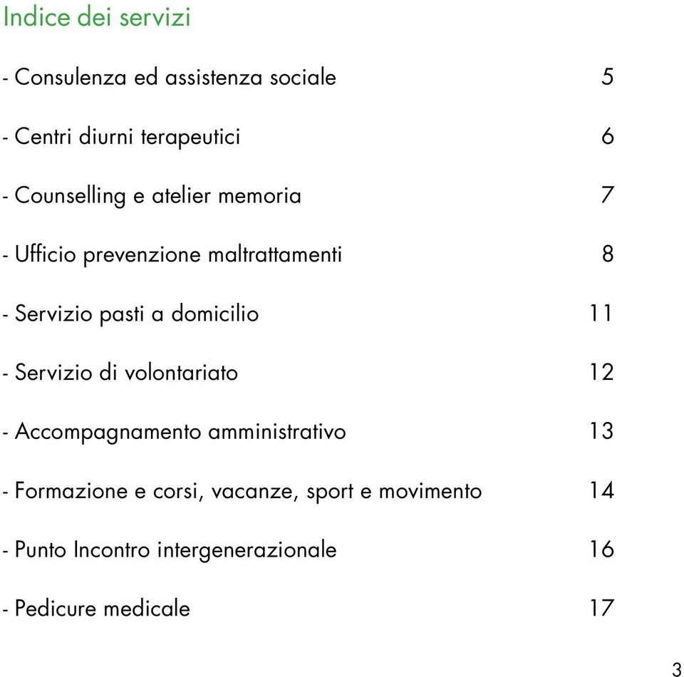 domicilio 11 - Servizio di volontariato 12 - Accompagnamento amministrativo 13 - Formazione