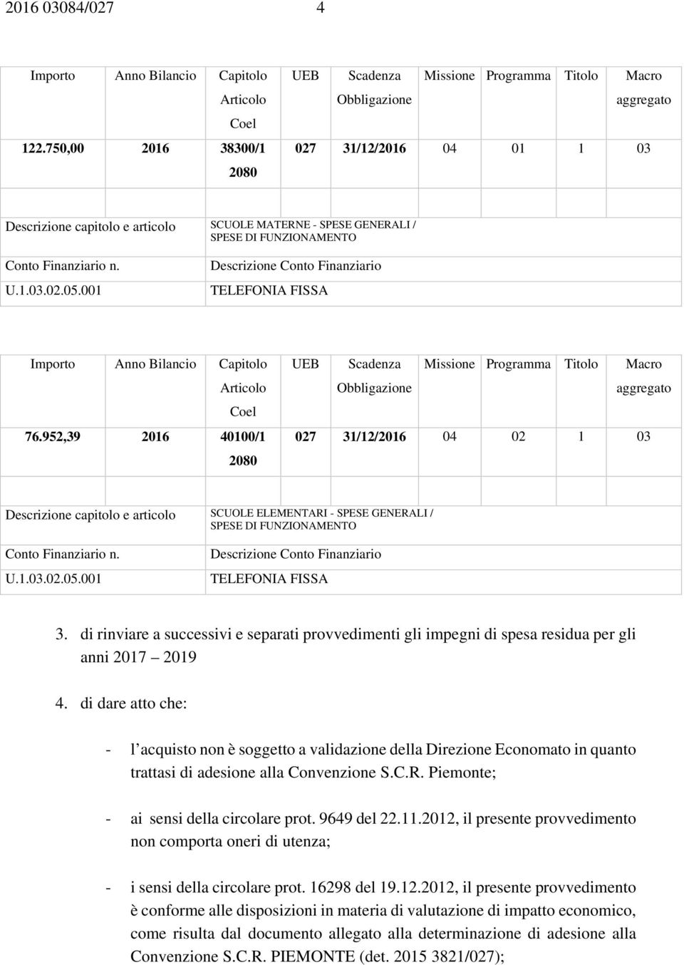 di rinviare a successivi e separati provvedimenti gli impegni di spesa residua per gli anni 2017 2019 4.