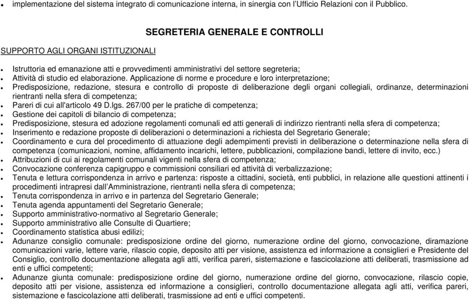 Applicazione di norme e procedure e loro interpretazione; Predisposizione, redazione, stesura e controllo di proposte di deliberazione degli organi collegiali, ordinanze, determinazioni rientranti