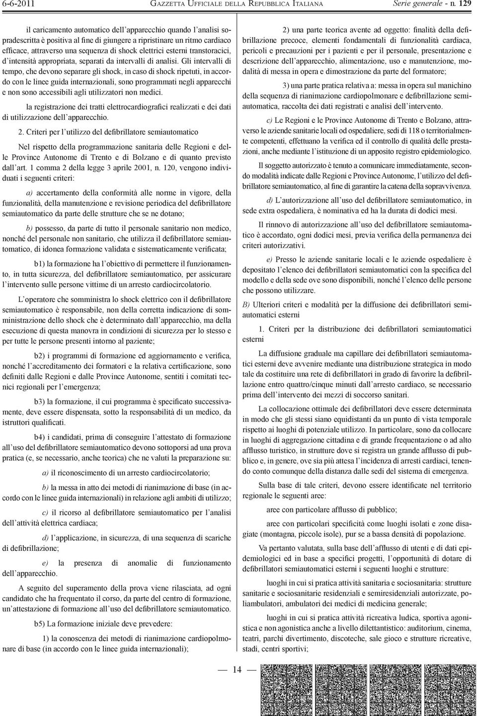 Gli intervalli di tempo, che devono separare gli shock, in caso di shock ripetuti, in accordo con le linee guida internazionali, sono programmati negli apparecchi e non sono accessibili agli