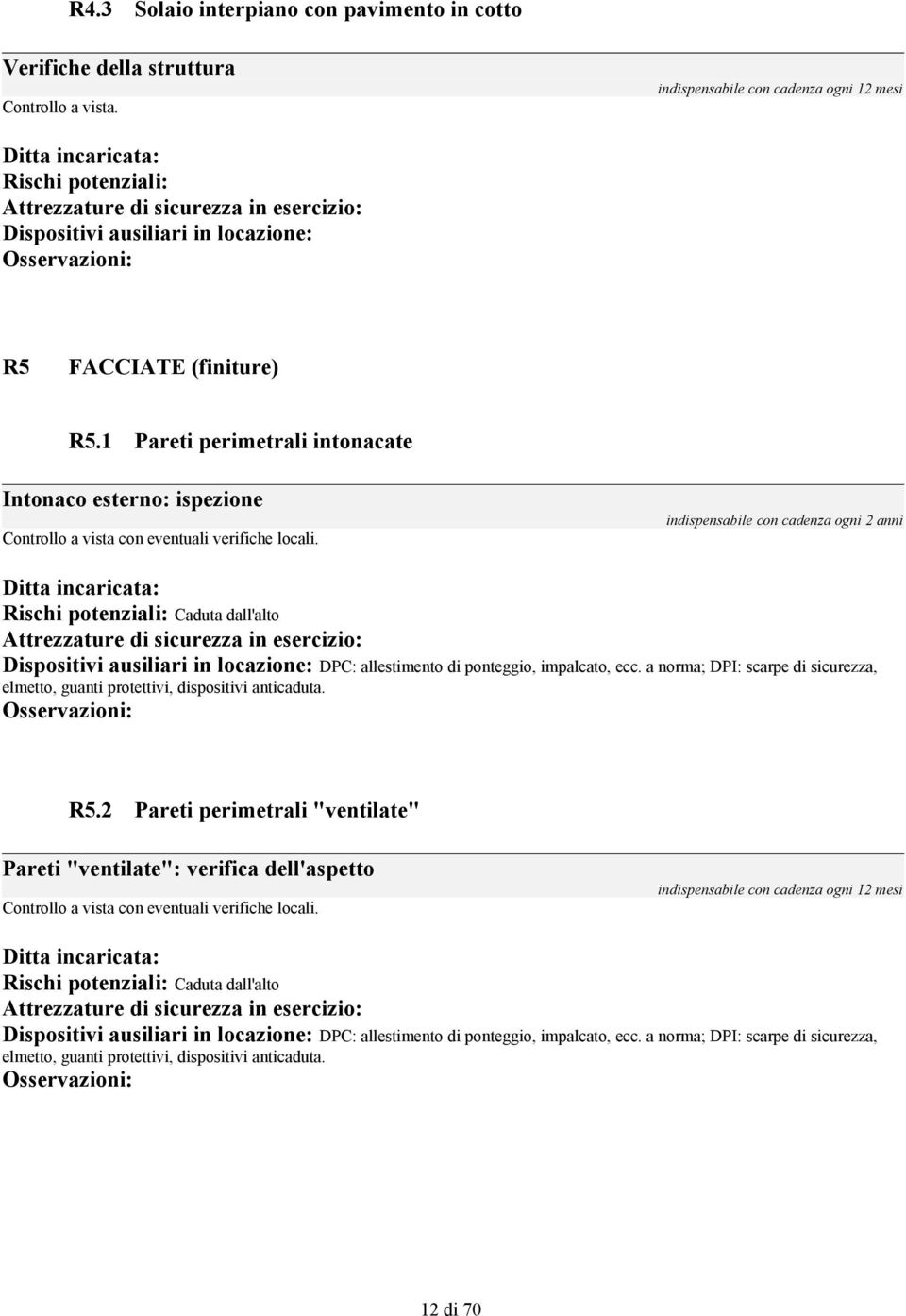 indispensabile con cadenza ogni 2 anni Caduta dall'alto DPC: allestimento di ponteggio, impalcato, ecc.