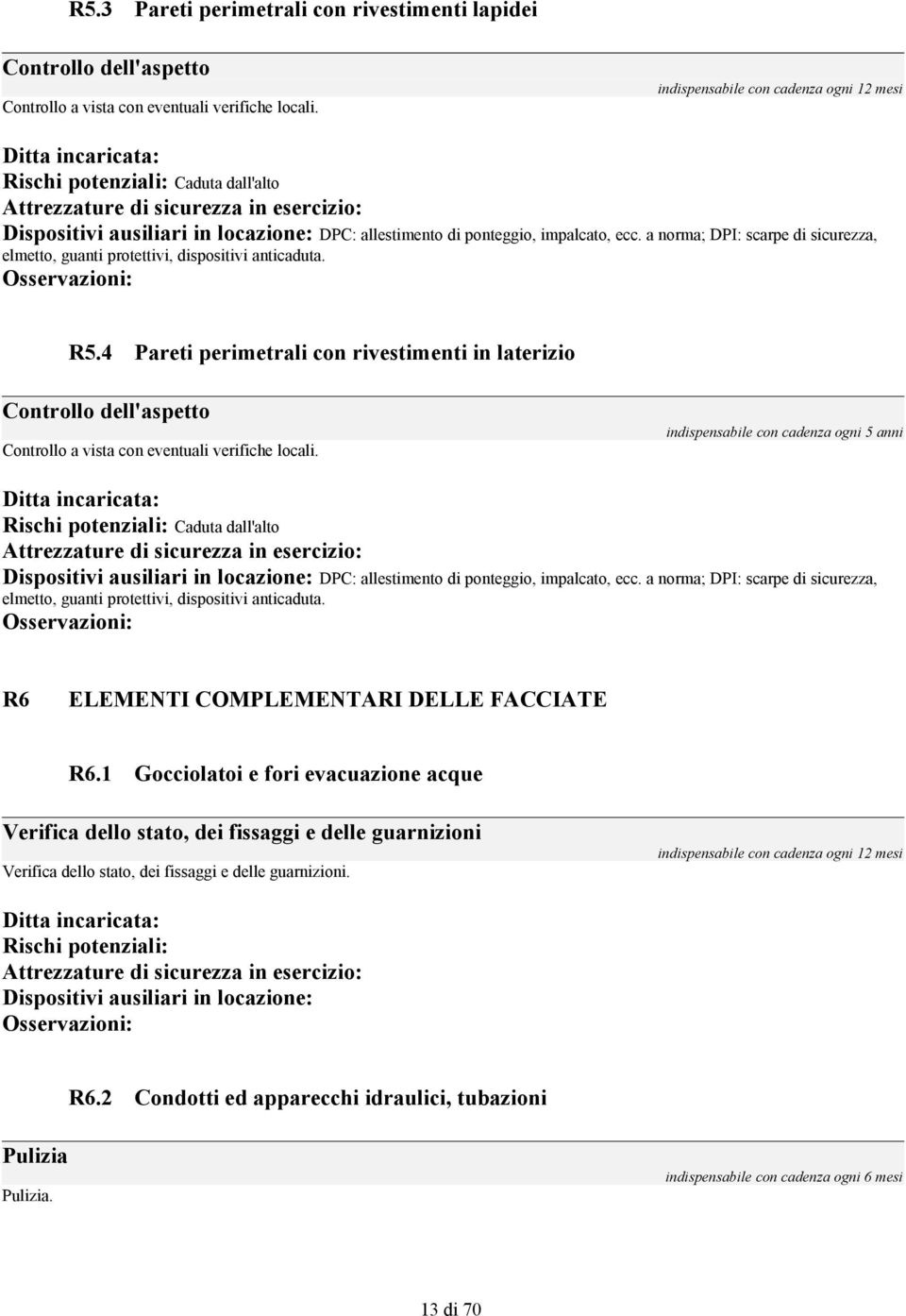 4 Pareti perimetrali con rivestimenti in laterizio Controllo dell'aspetto Controllo a vista con eventuali verifiche locali.