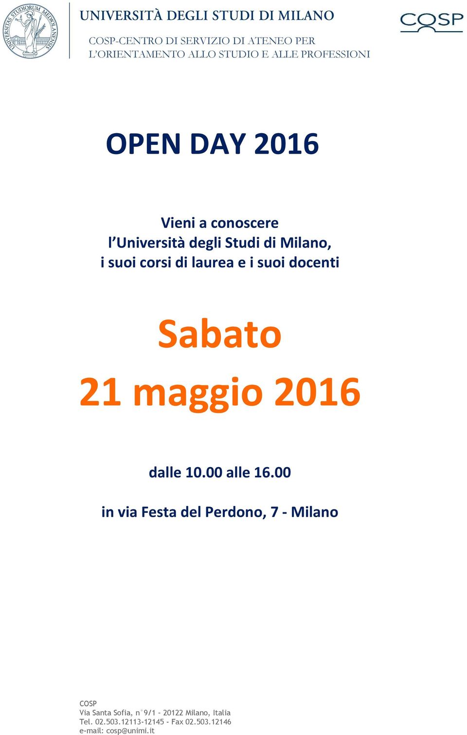 docenti Sabato 21 maggio 2016 dalle 10.00 alle 16.