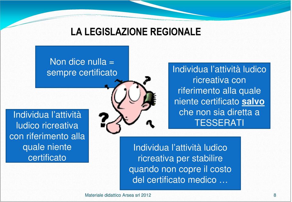 ricreativa con riferimento alla quale niente certificato salvo che non sia diretta a