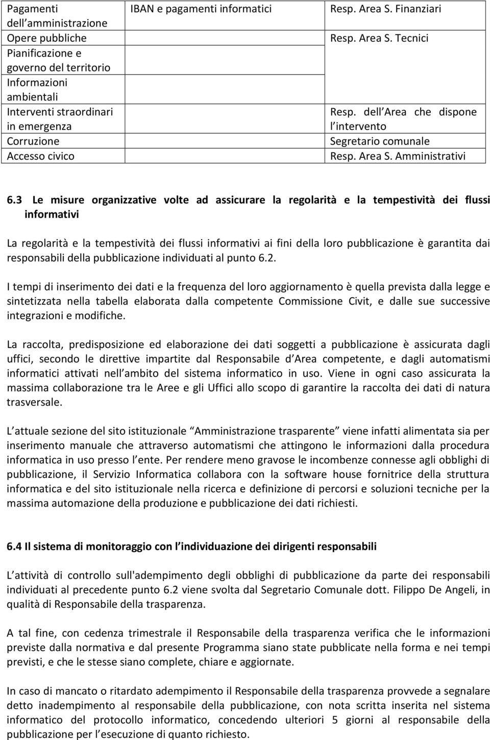 3 Le misure organizzative volte ad assicurare la regolarità e la tempestività dei flussi informativi La regolarità e la tempestività dei flussi informativi ai fini della loro pubblicazione è