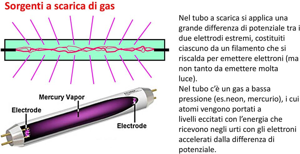 da emettere molta luce). Nel tubo c è un gas a bassa pressione (es.