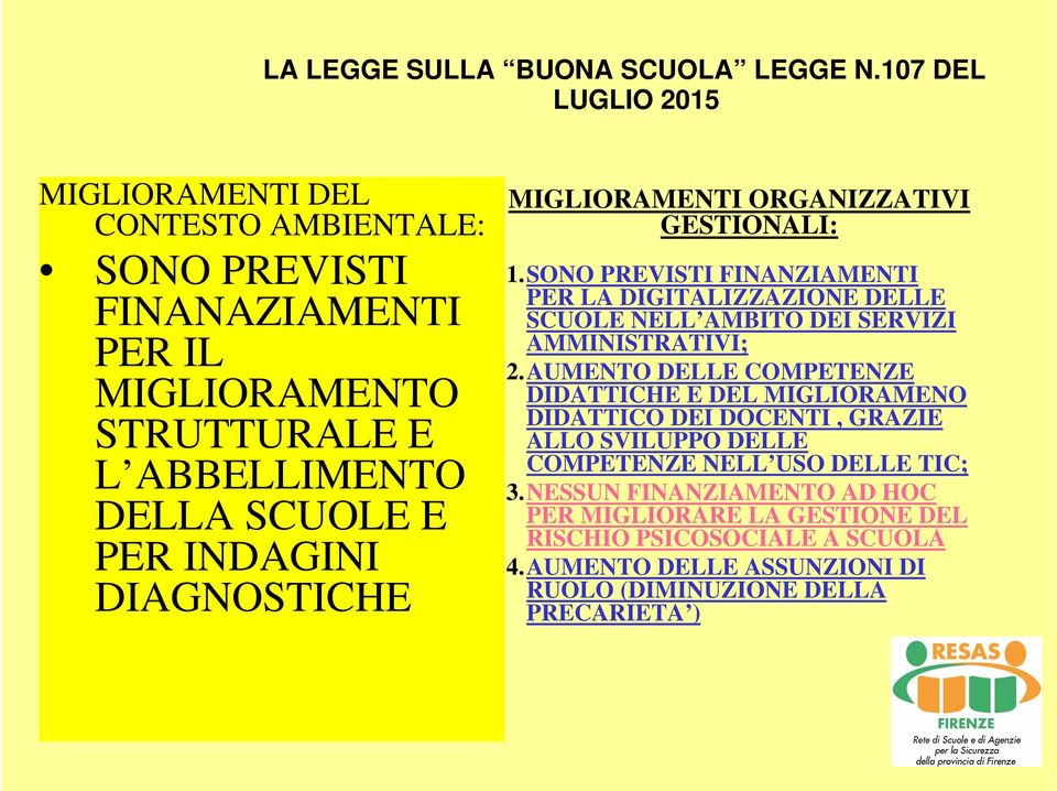 INDAGINI DIAGNOSTICHE MIGLIORAMENTI ORGANIZZATIVI GESTIONALI: 1.