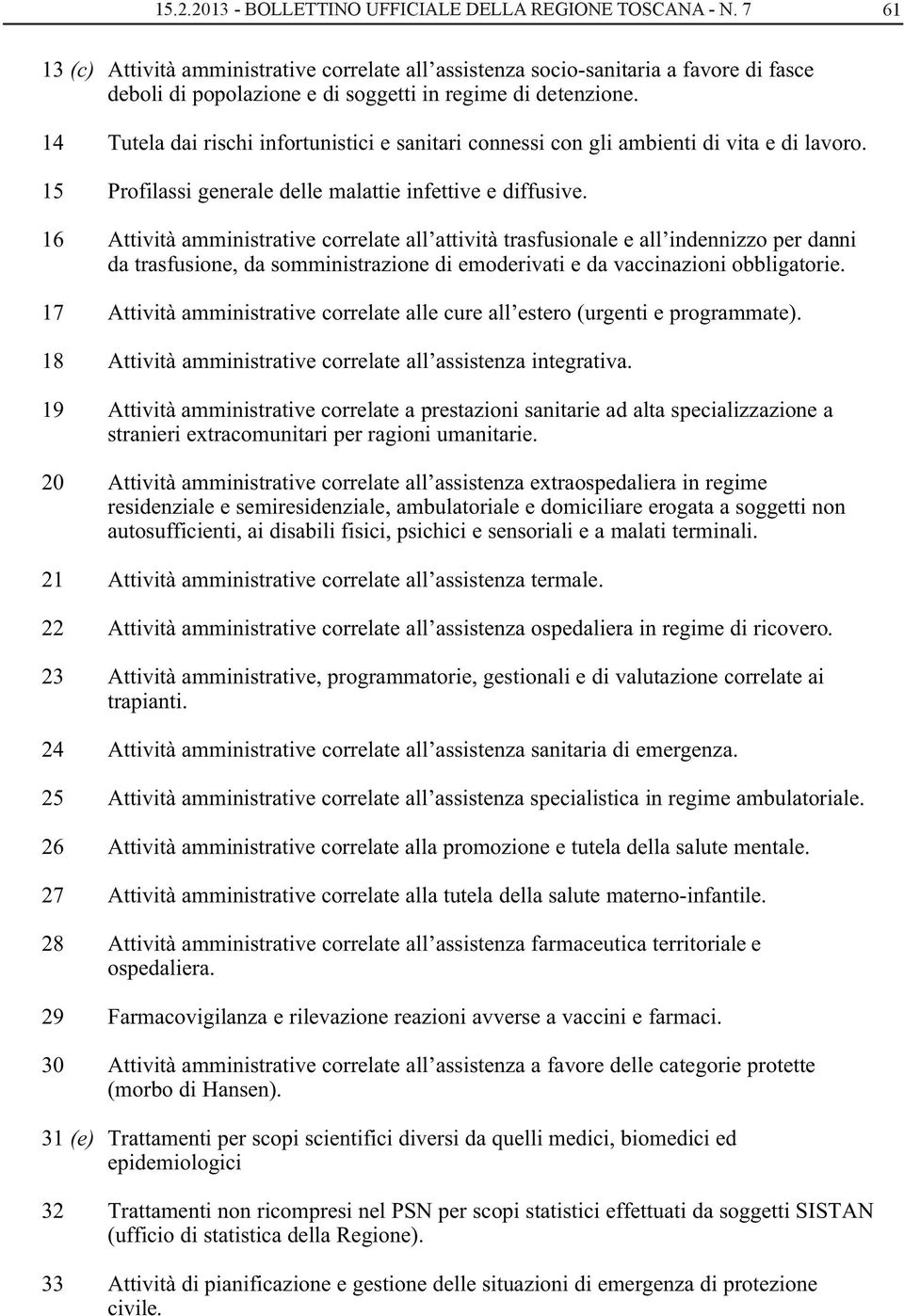 14 Tutela dai rischi infortunistici e sanitari connessi con gli ambienti di vita e di lavoro. 15 Profilassi generale delle malattie infettive e diffusive.