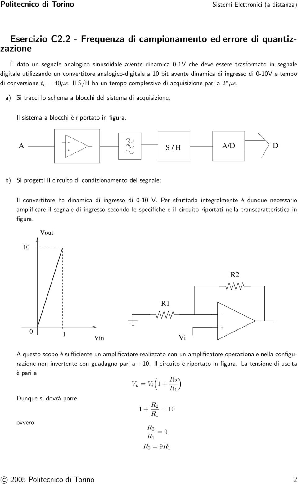 analogico-digitale a 10 bit avente dinamica di ingresso di 0-10V e tempo di conversione t c = 40µs. Il S/H ha un tempo complessivo di acquisizione pari a 25µs.