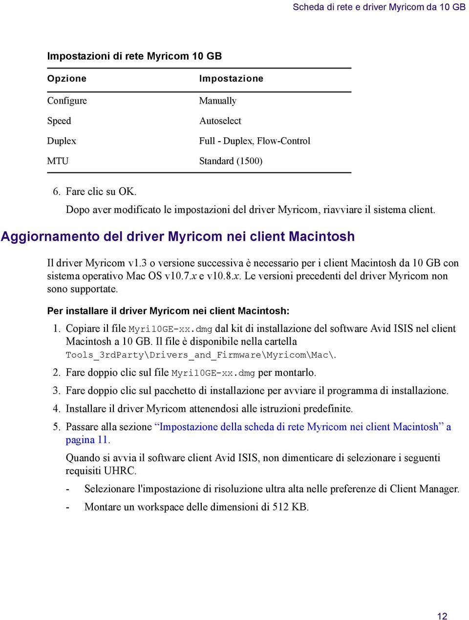 3 o versioe successiva è ecessario per i cliet Macitosh da 10 GB co sistema operativo Mac OS v10.7.x e v10.8.x. Le versioi precedeti del driver Myricom o soo supportate.