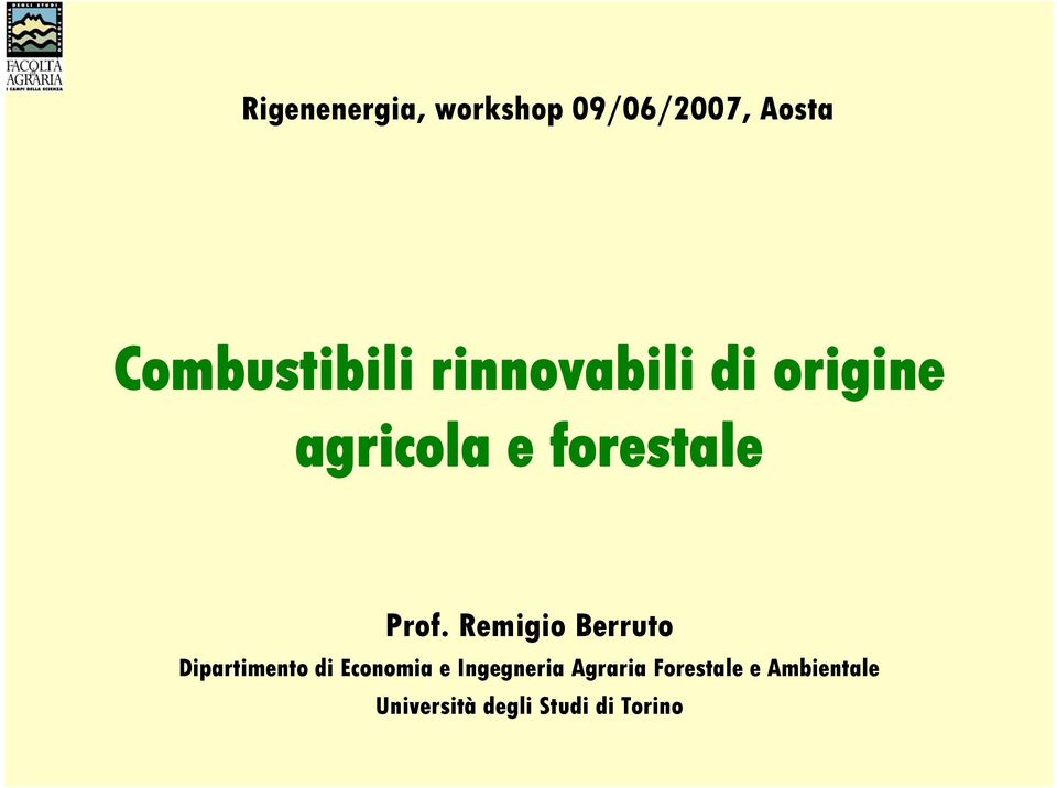 Remigio Berruto Dipartimento di Economia e Ingegneria