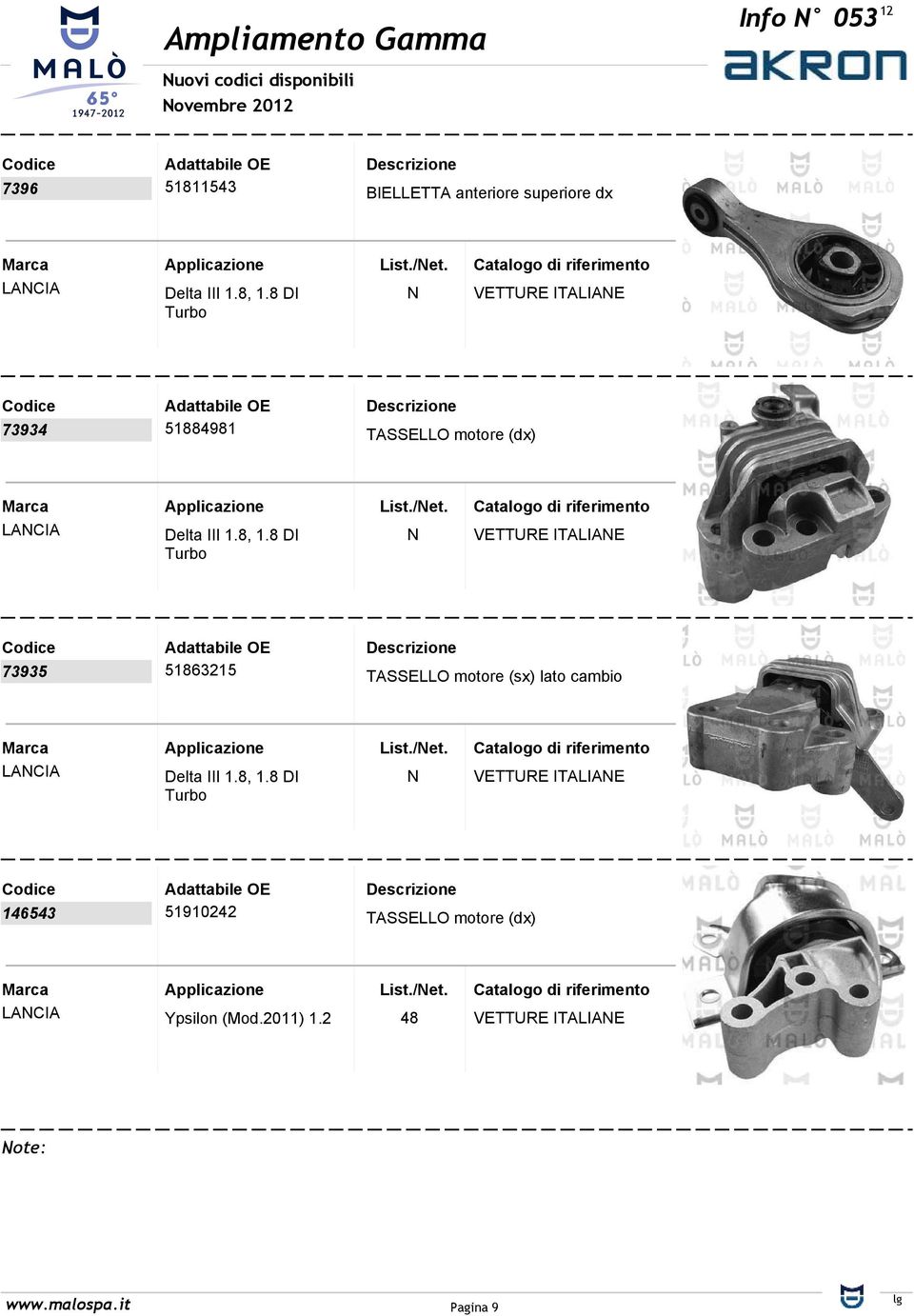 8 DI Turbo 73935 51863215 TASSELLO motore (sx) lato cambio LANCIA Delta III 1.8, 1.