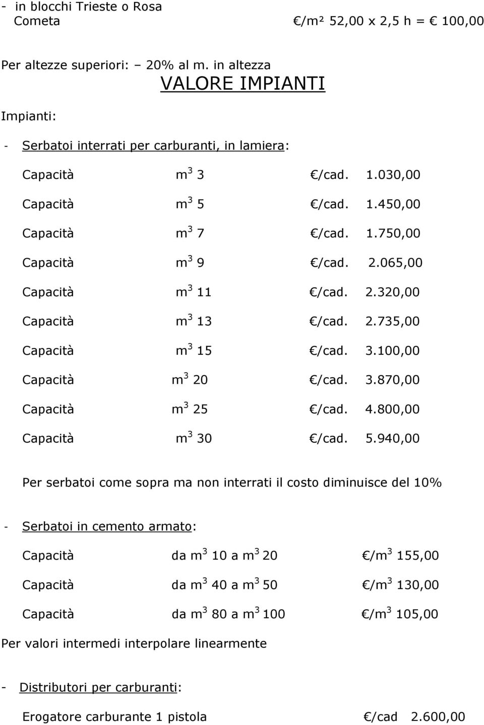 3.870,00 Capacità m 3 25 /cad. 4.800,00 Capacità m 3 30 /cad. 5.