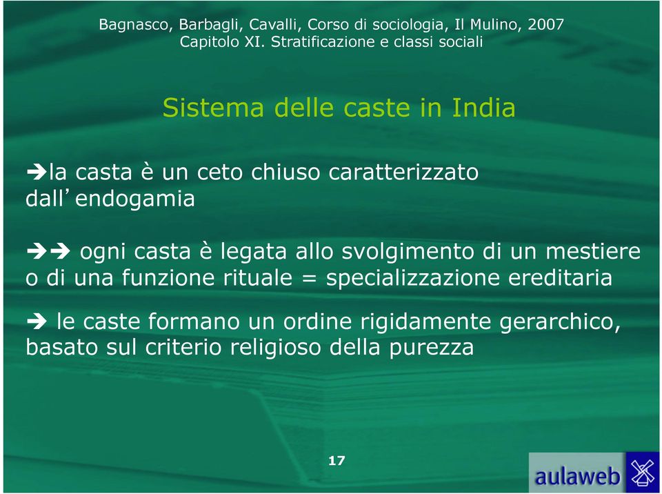 di una funzione rituale = specializzazione ereditaria è le caste formano