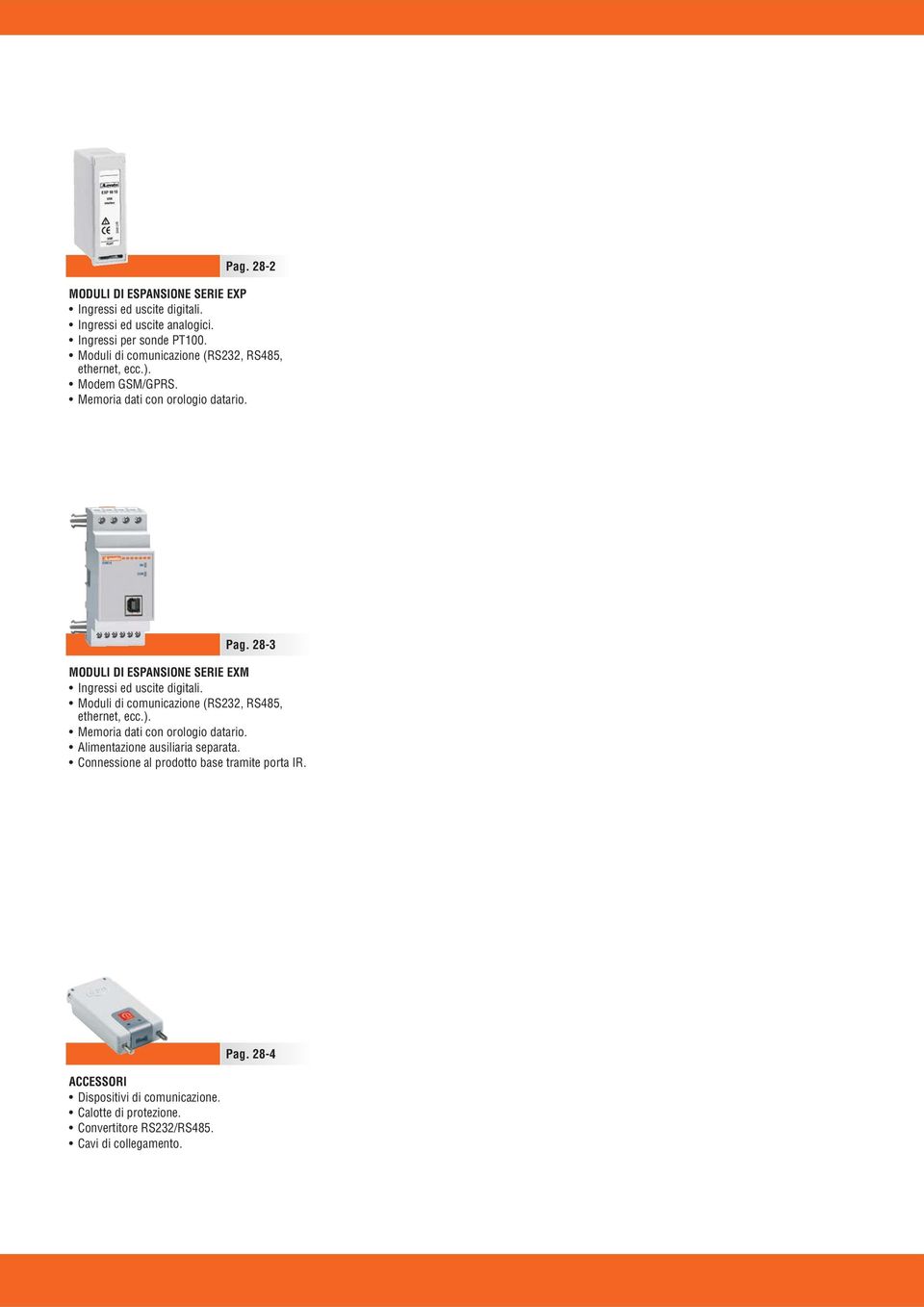 -3 MODULI DI ESPANSIONE SERIE EXM Ingressi ed uscite digitali. Moduli di comunicazione (RS232, RS485, ethernet, ecc.).