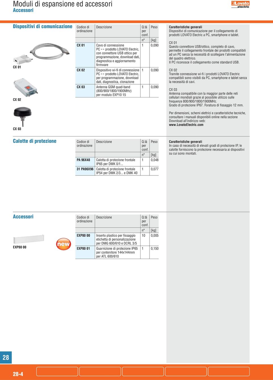 Dispositivo wi-fi di connessione 1 0,090 PC prodotto LOVATO Electric, programmazione, download dati, diagnostica, clonazione CX 03 Antenna GSM quad-band 1 0,090 (800/900/1800/1900MHz) modulo EXP10 15