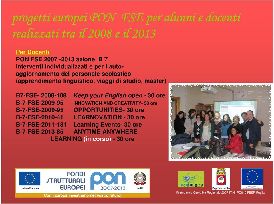 your English open - 30 ore B-7-FSE-2009-95 INNOVATION AND CREATIVITY- 30 ore B-7-FSE-2009-95 OPPORTUNITIES- 30 ore B-7-FSE-2010-41 LEARNOVATION -