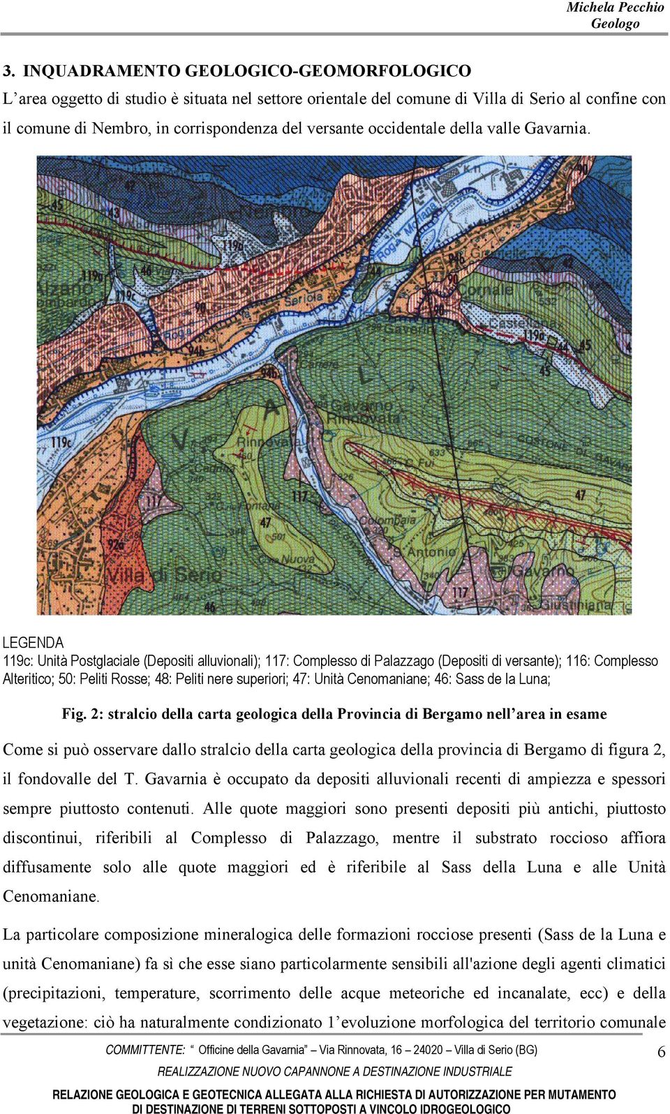 LEGENDA 119c: Unità Postglaciale (Depositi alluvionali); 117: Complesso di Palazzago (Depositi di versante); 116: Complesso Alteritico; 50: Peliti Rosse; 48: Peliti nere superiori; 47: Unità