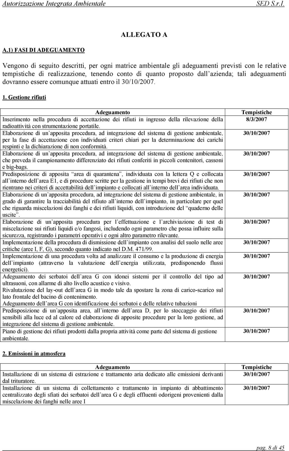 tali adeguamenti dovranno essere comunque attuati entro il 30/10/2007. 1.