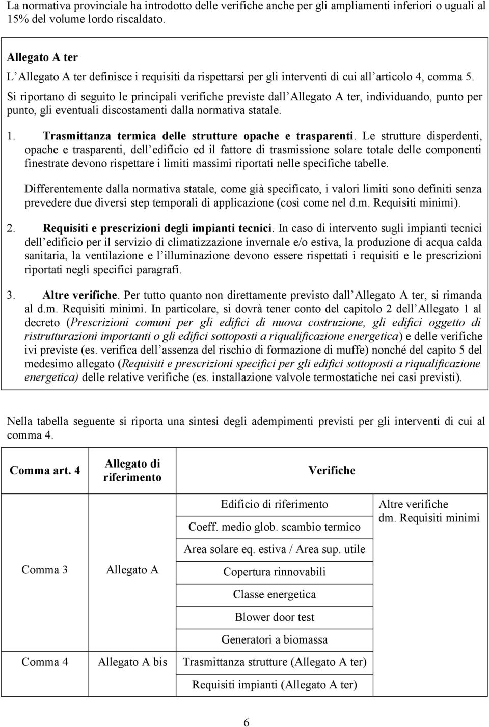 Si riportano di seguito le principali verifiche previste dall Allegato A ter, individuando, punto per punto, gli eventuali discostamenti dalla normativa statale. 1.