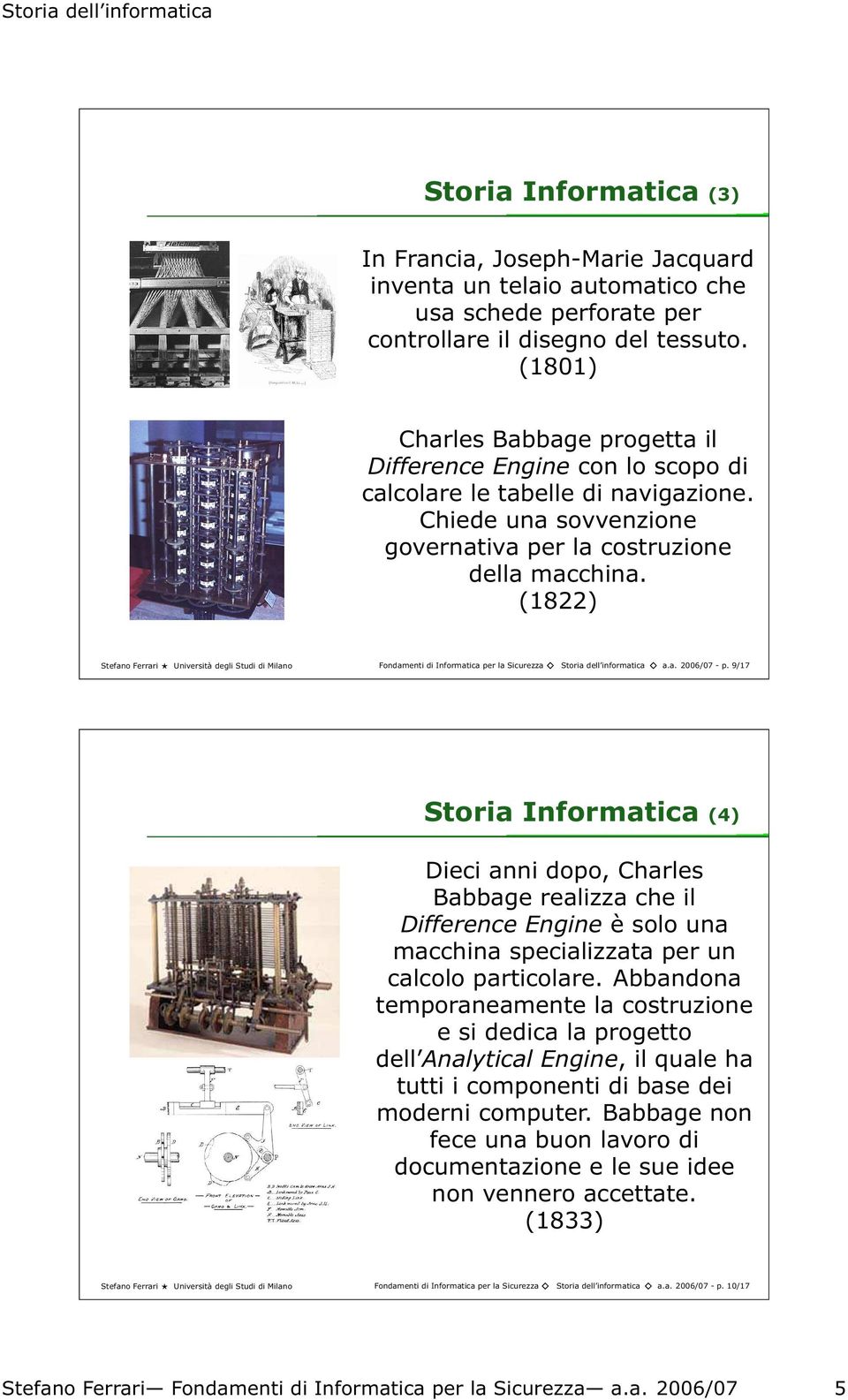 (1822) Stefano Ferrari Università degli Studi di Milano Fondamenti di Informatica per la Sicurezza Storia dell informatica a.a. 2006/07- p.