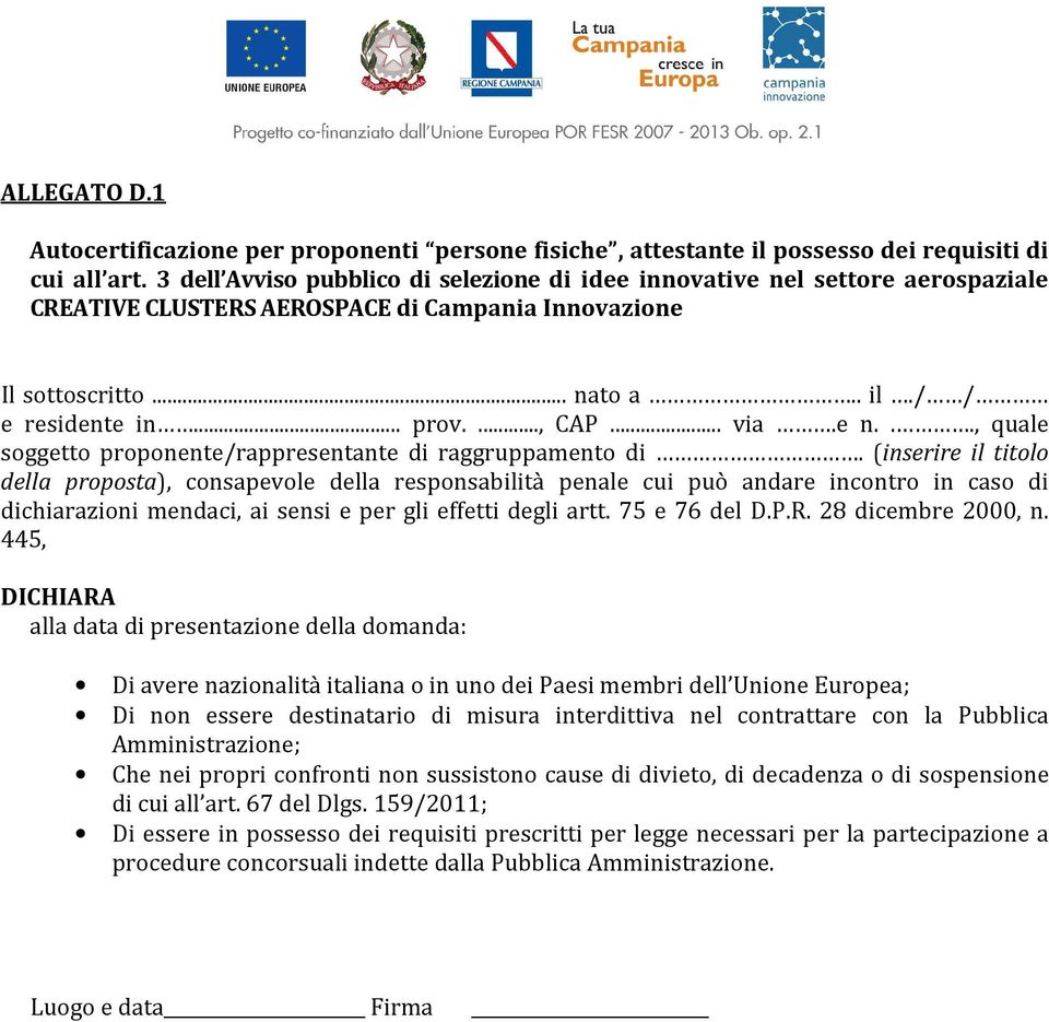 .. via.e n..., quale soggetto proponente/rappresentante di raggruppamento di.