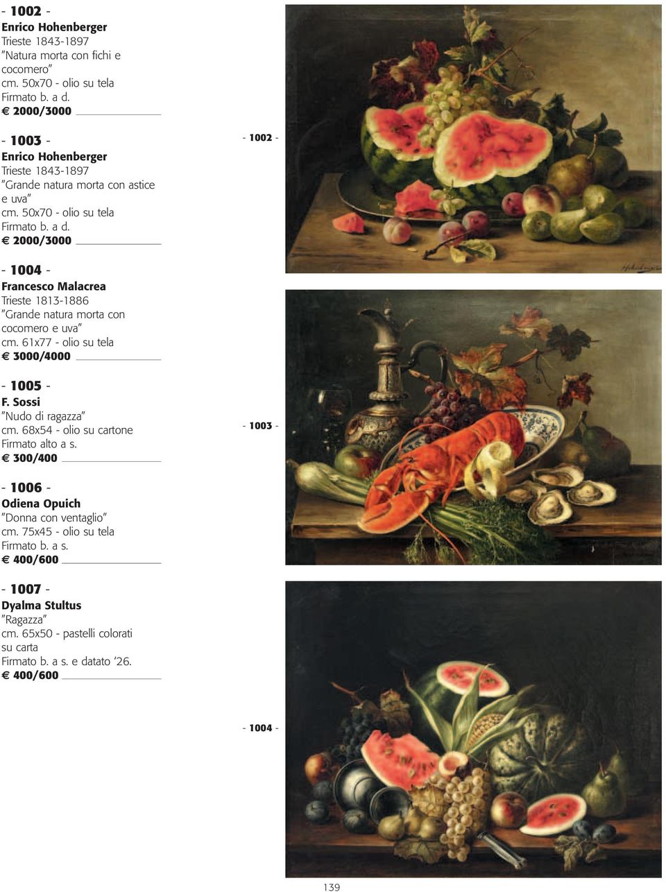 50x70 - olio su tela 2000/3000-1002 - - 1004 - Francesco Malacrea Trieste 1813-1886 Grande natura morta con cocomero e uva cm.