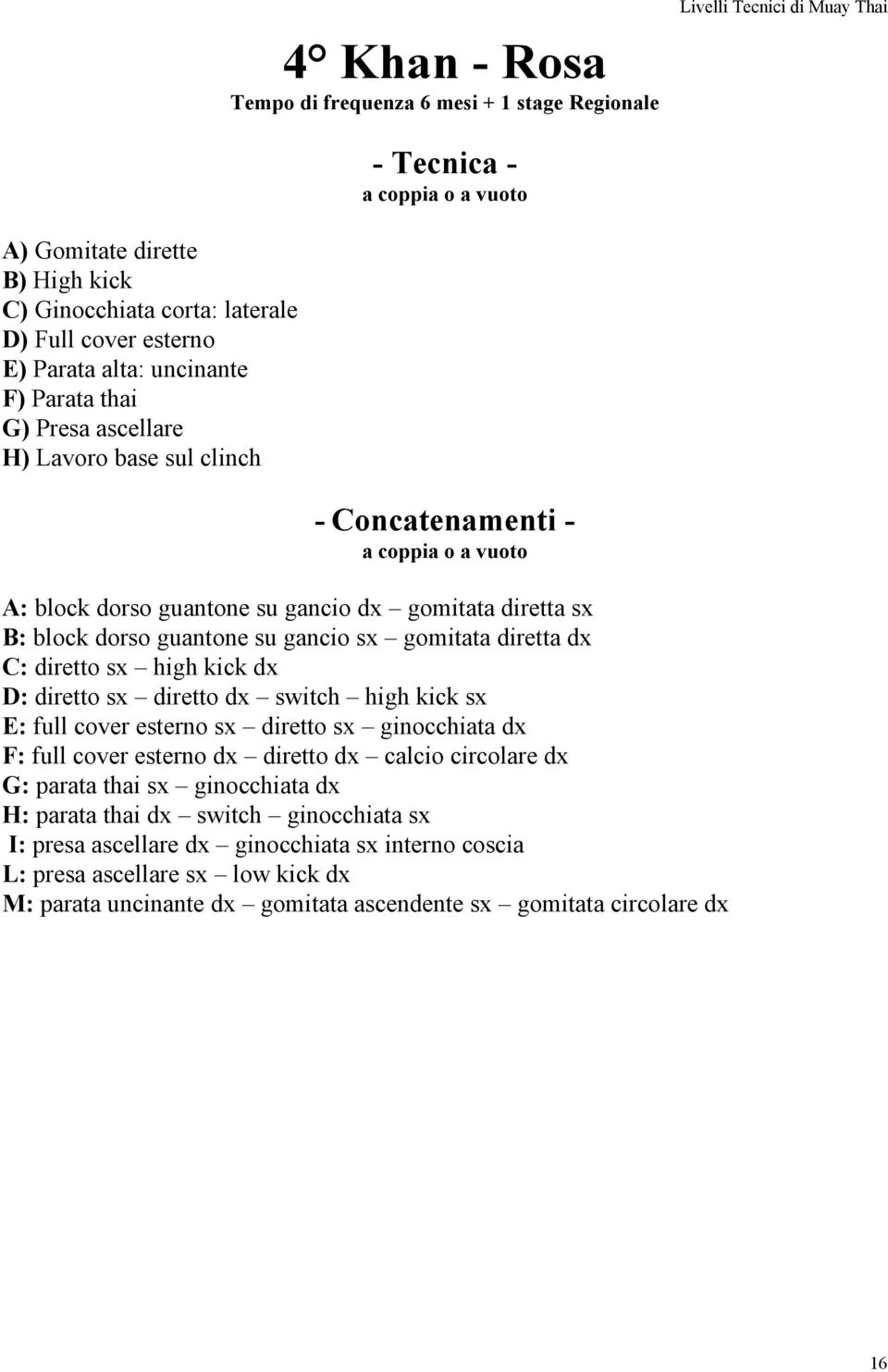 high kick dx D: diretto sx diretto dx switch high kick sx E: full cover esterno sx diretto sx ginocchiata dx F: full cover esterno dx diretto dx calcio circolare dx G: parata thai sx ginocchiata