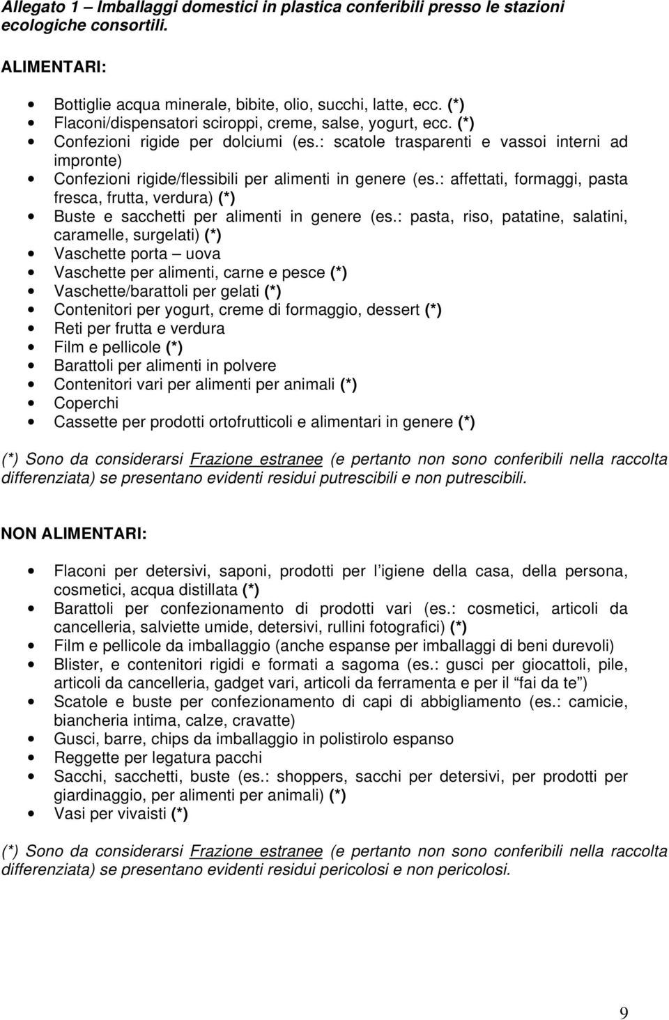 : scatole trasparenti e vassoi interni ad impronte) Confezioni rigide/flessibili per alimenti in genere (es.