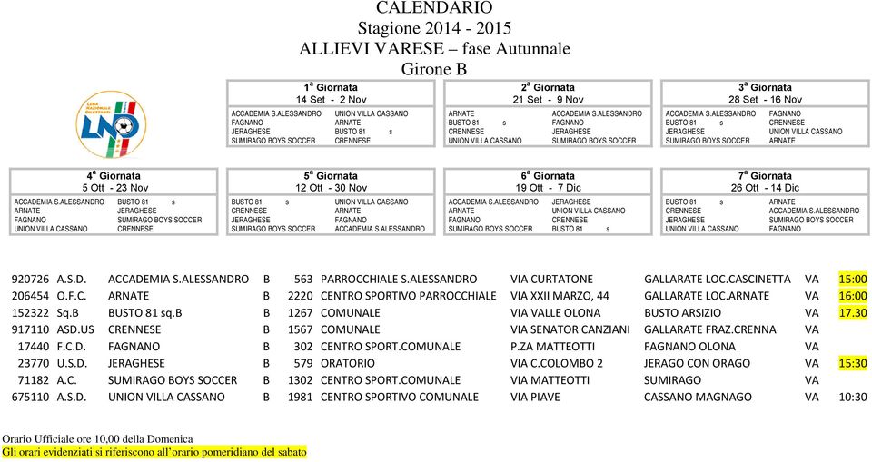 ALESSANDRO FAGNANO BUSTO 81 s CRENNESE JERAGHESE SUMIRAGO BOYS SOCCER ARNATE 5 Ott - 23 Nov ACCADEMIA S.