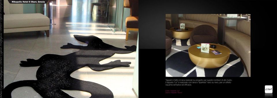 Il tappeto Liz è realizzato con lana e sparkles nero su nero, per