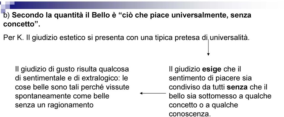 Il giudizio di gusto risulta qualcosa di sentimentale e di extralogico: le cose belle sono tali perché vissute