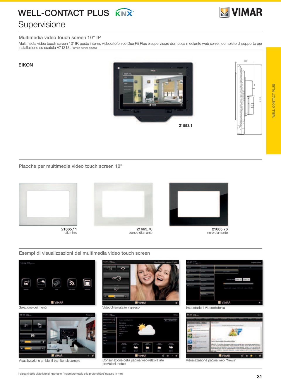 76 nero diamante Esempi di visualizzazioni del multimedia video touch screen Selezione dei menù Videochiamata in ingresso Impostazioni Videocitofonia Visualizzazione ambienti tramite