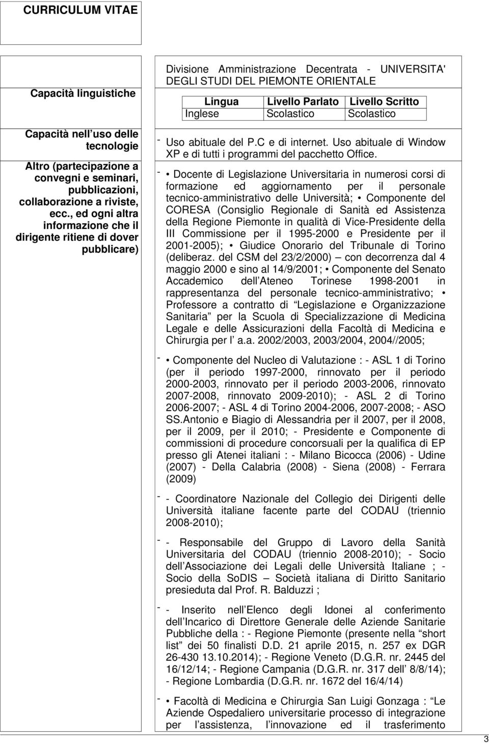 Inglese Scolastico Scolastico - Uso abituale del P.C e di internet. Uso abituale di Window XP e di tutti i programmi del pacchetto Office.