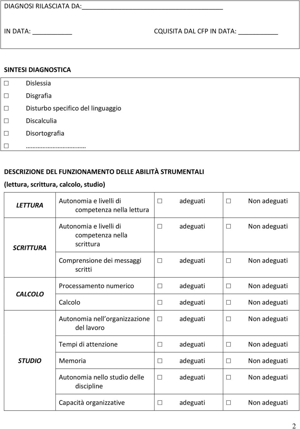 scritti adeguati Non adeguati adeguati Non adeguati adeguati Non adeguati CALCOLO Processamento numerico adeguati Non adeguati Calcolo adeguati Non adeguati Autonomia nell organizzazione del lavoro