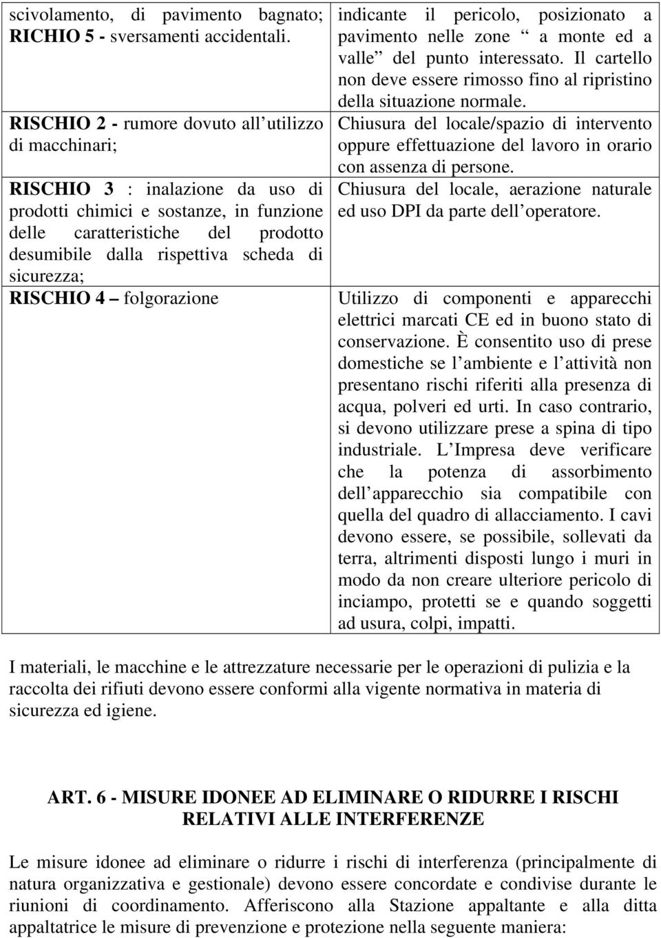 di sicurezza; RISCHIO 4 folgorazione indicante il pericolo, posizionato a pavimento nelle zone a monte ed a valle del punto interessato.