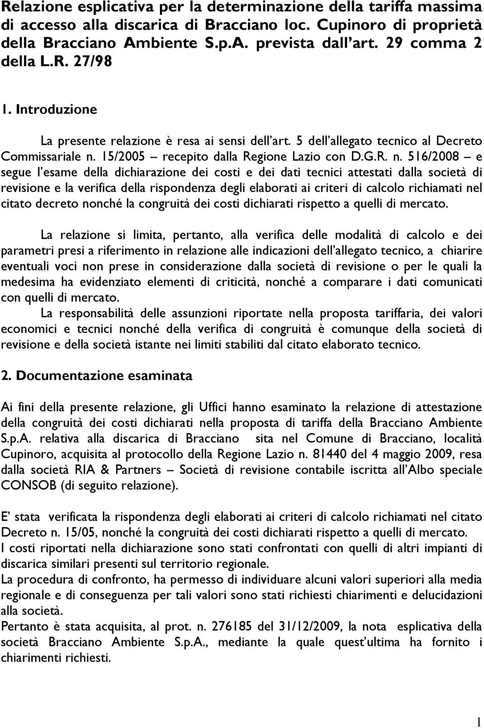 15/2005 recepito dalla Regione Lazio con D.G.R. n.