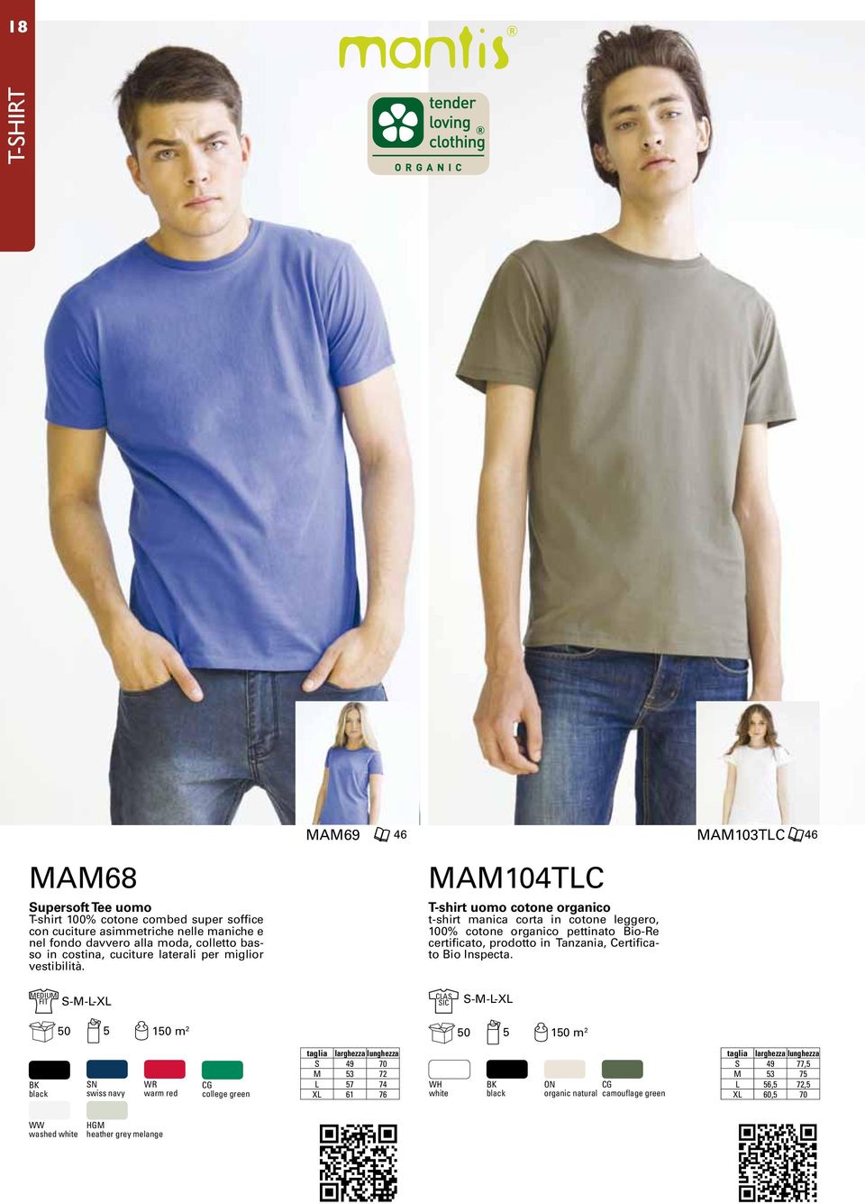 MAM104TLC T-shirt uomo cotone organico t-shirt manica corta in cotone leggero, 100% cotone organico pettinato Bio-Re certificato, prodotto in Tanzania, Certificato