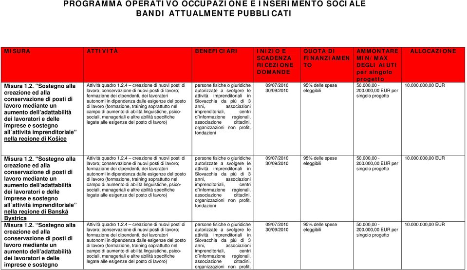 linguistiche, psicosociali, manageriali e altre abilità specifiche legate alle esigenze del posto di lavoro) Slovacchia da più di 3 anni, associazioni imprenditoriali, centri d informazione