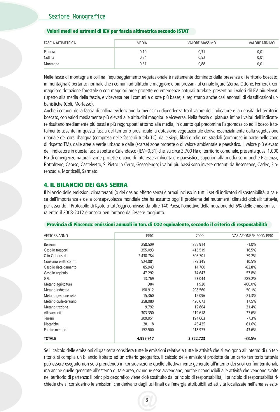 maggiore e più prossimi al crinale ligure (Zerba, Ottone, Ferriere), con maggiore dotazione forestale o con maggiori aree protette ed emergenze naturali tutelate, presentino i valori dii EV più