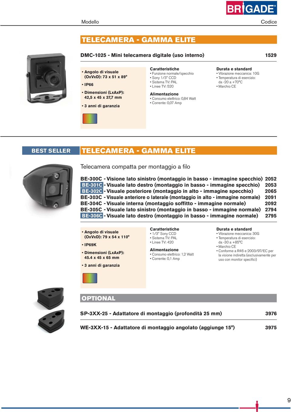 filo BE-300C - Visione lato sinistro (montaggio in basso - immagine specchio) 2052 BE-301C - Visuale lato destro (montaggio in basso - immagine specchio) 2053 BE-302C - Visuale posteriore (montaggio