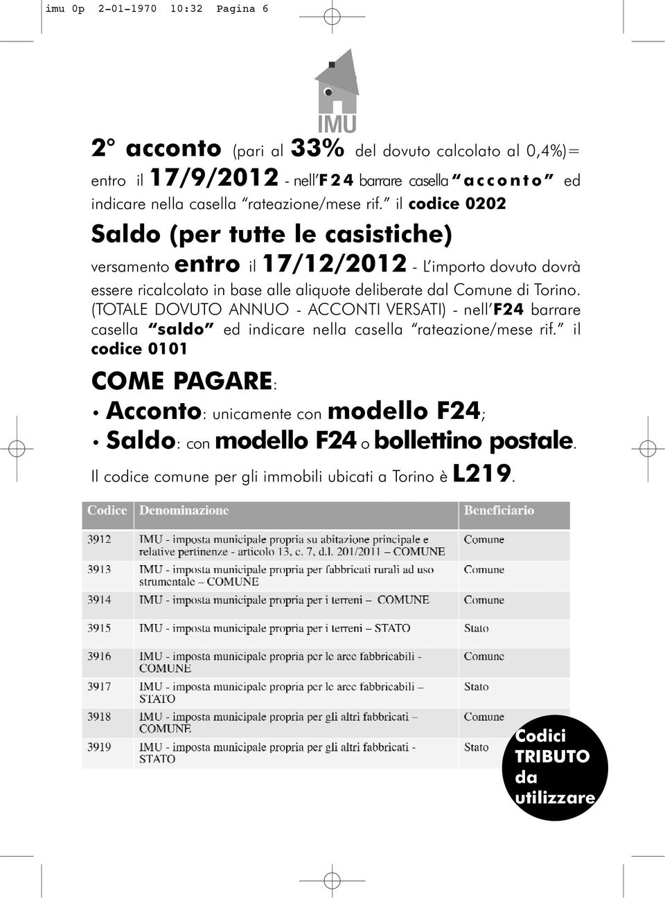 il codice 0202 Saldo (per tutte le casistiche) versamento entro il 17/12/2012 - L importo dovuto dovrà essere ricalcolato in base alle aliquote deliberate dal Comune di