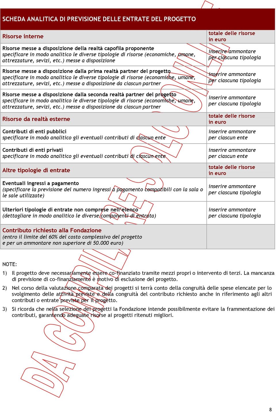 ) messe a disposizione Risorse messe a disposizione dalla prima realtà partner del progetto specificare in modo analitico le diverse tipologie di risorse ) messe a disposizione da ciascun partner