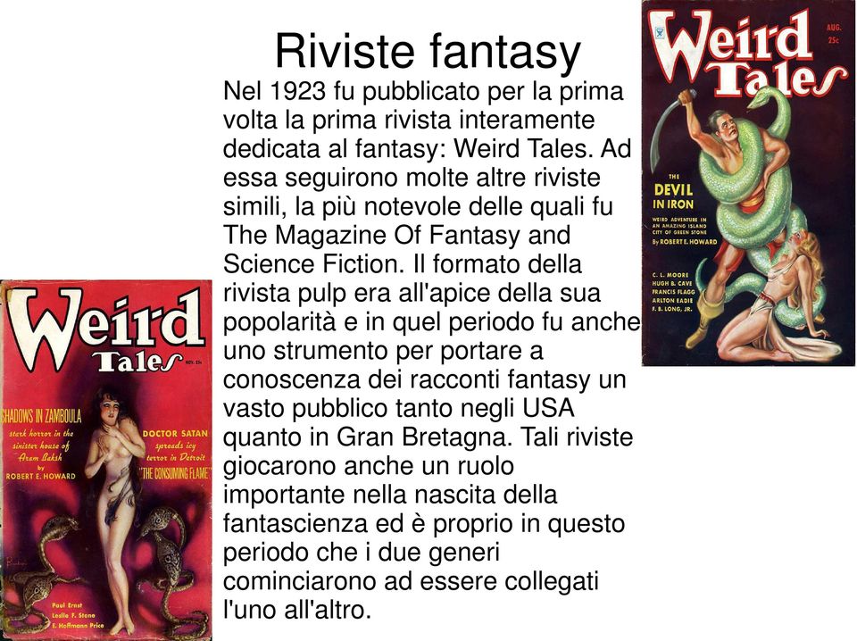 Il formato della rivista pulp era all'apice della sua popolarità e in quel periodo fu anche uno strumento per portare a conoscenza dei racconti fantasy un