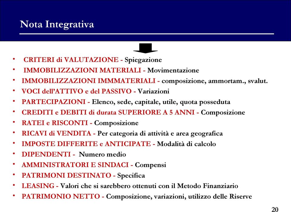 RISCONTI - Composizione RICAVI di VENDITA - Per categoria di attività e area geografica IMPOSTE DIFFERITE e ANTICIPATE - Modalità di calcolo DIPENDENTI - Numero medio