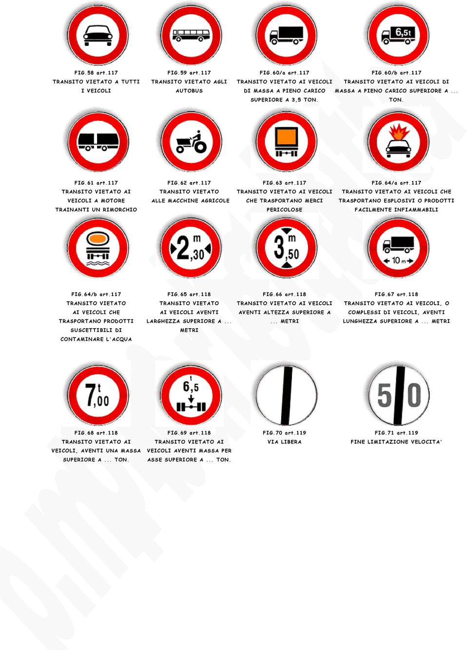 117 TRANSITO VIETATO AI TRANSITO VIETATO TRANSITO VIETATO AI VEICOLI TRANSITO VIETATO AI VEICOLI CHE VEICOLI A MOTORE ALLE MACCHINE AGRICOLE CHE TRASPORTANO MERCI TRASPORTANO ESPLOSIVI O PRODOTTI