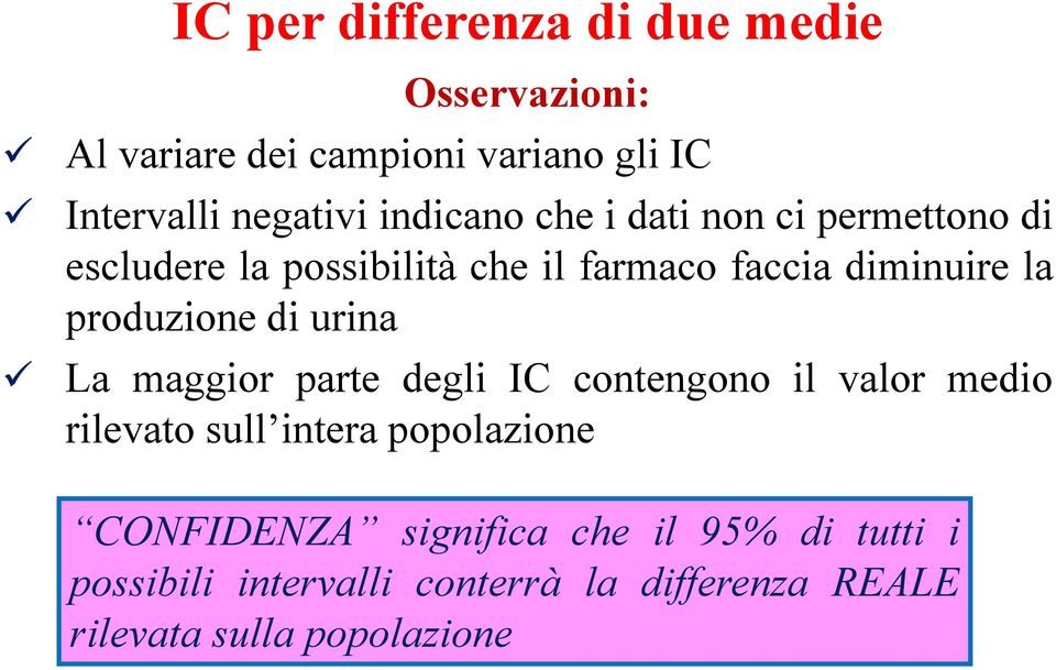 produzione di urina La maggior parte degli IC contengono il valor medio rilevato sull intera popolazione