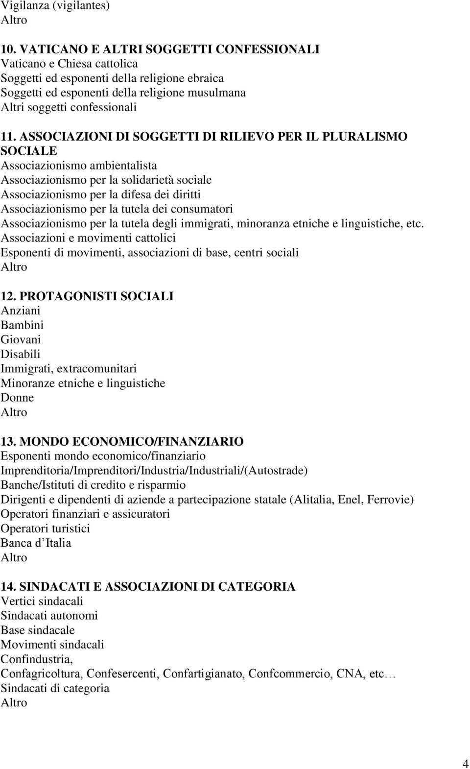 ASSOCIAZIONI DI SOGGETTI DI RILIEVO PER IL PLURALISMO SOCIALE Associazionismo ambientalista Associazionismo per la solidarietà sociale Associazionismo per la difesa dei diritti Associazionismo per la