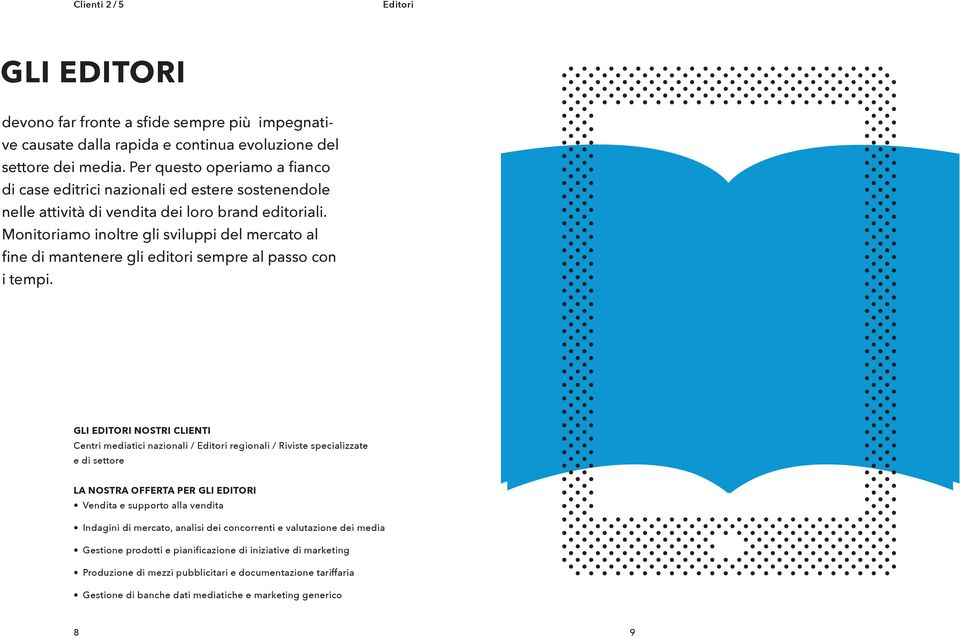 Monitoriamo inoltre gli sviluppi del mercato al fine di mantenere gli editori sempre al passo con i tempi.